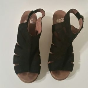 Dansko Black Demetra Heeled Ankle Strap Sandal